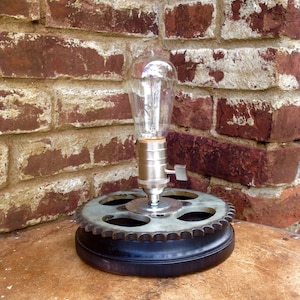 Moto Theme Industrial Table lamp; Edison bulb, sprocket