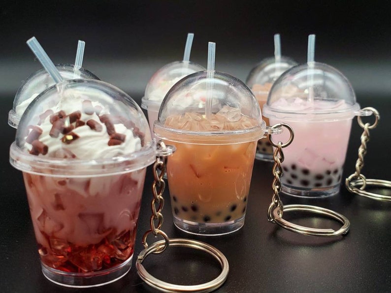 Strawberry Bubble Tea Keychain Etsy