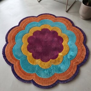 Alfombra con forma de flor, alfombra colorida de lana tejida a mano, alfombra bohemia floral retro, alfombra llamativa multicolor, decoración para sala de estar, habitación infantil