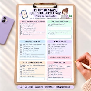 ADHD Phone Distraction Checklist, Start Tasks After Scrolling, Printable PDF