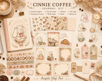 Cinnie Coffee Journal Kit, Cozy Digital Scrapbook Papers, Sticker, Ephemera (Digitaler Download)