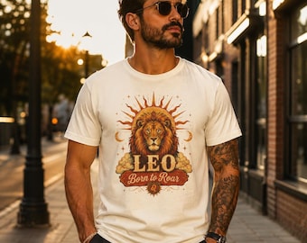 Leo-Löwe-T-Shirt „Zum Brüllen geboren“ | Sternzeichen-Löwe-Shirt