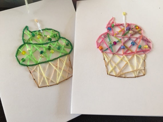 Personalised Handmade Vintage Bunting Cupcakes Birthday Card