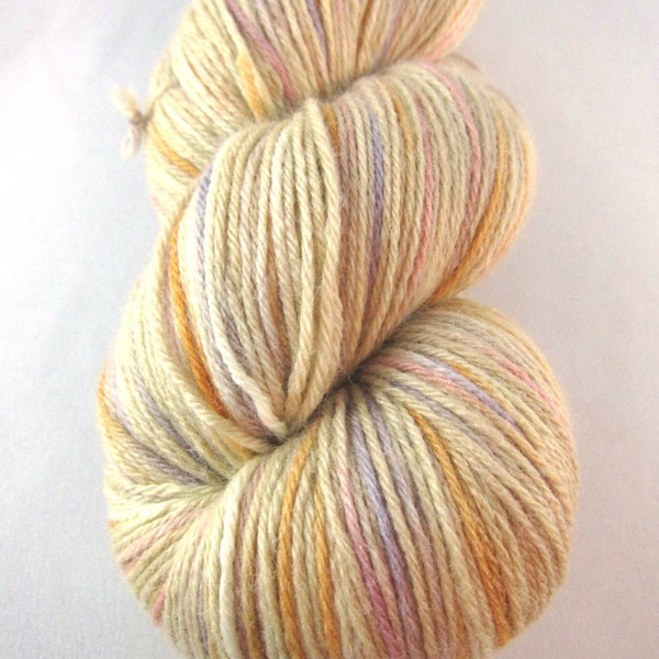 Sand Beach Sunset:  coastal tones, beige yarn, pink purple orange, hand dyed sock yarn, fingering weight