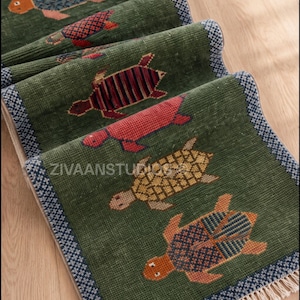 Vintage Oushak Turtle Runner Rug | Hand-Knotted Wool Turkish Hallway Boho Farmhouse Decor