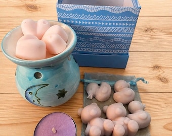 Geschenkset mit Duftlampenbrenner und Duftwachs-Tarts (duftende Figuren zum Schmelzen).
