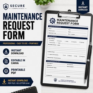 Maintenance Request Form | Editable Canva Template (Printable PDF)