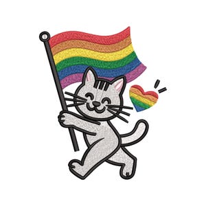 Rainbow Cat Embroidery Design, Cute Cat Machine Embroidery Pattern, Colorful Cat Patch Design, Pride Cat Embroidery File, Animal Stitch