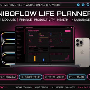 Digitaler Lebensplaner, Budget-Tracker-App, Gewohnheits-Tracker-App, Offline-Finanz- und Produktivitäts-Dashboard, Sofort-HTML-Download, Kein Abo erforderlich
