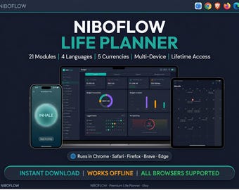 All In One Digital Life Planner, Budget Tracker, Habit Tracker, Wellness Tracker | Financial Planner | Web App Works Offline