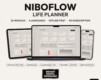 Digital Life Planner, Offline Life Planner App, Budget Habit Tracker | 22 Modules, 4 Languages | Browser App, No Subscription