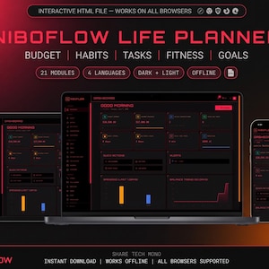 Digitaler Lebensplaner, Budget- und Gewohnheitstracker | Webbasierte Produktivitäts-App | Offline-Planer-App, Sofort-Download