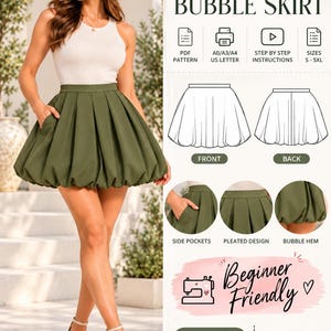 Bubble Skirt Sewing Pattern PDF, Balloon Mini Skirt with Pockets, Pleated Skirt Pattern for Women, DIY Digital Download