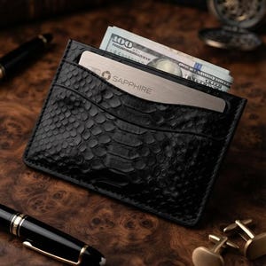 Leather Card Holder Snake Texture Slim Wallet Men Minimalist Front Pocket Wallet Luxury Gift for Him Christmas Gift