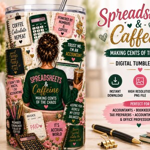 Accountant Tumbler Wrap PNG, Spreadsheets Caffeine Design (Digital Download)