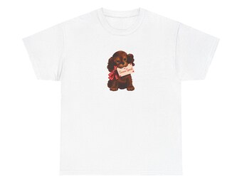 Vintage-T-Shirt mit Welpe und Valentinskarte | Niedliches Hundeherz-T-Shirt