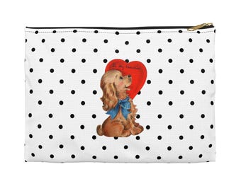 Vintage Puppy Accessory Pouch | Polka Dot Cosmetic Bag