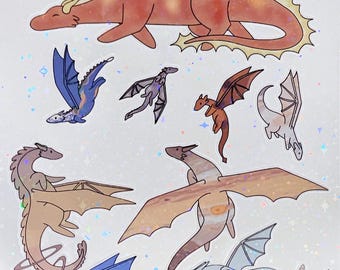 Dragons of the Solar System, Waterproof Holographic Sticker Set made by StickerCritterArt