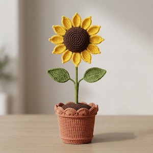 Crochet Sunflower Pot Pattern PDF, Amigurumi Sunflower Crochet Pattern, Flower Decor Tutorial, Digital Download.