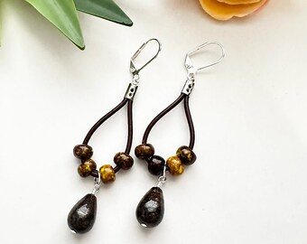 KIT : Leather and Bronzite Earrings