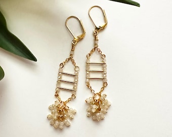 Pretty Cream Crystal Cluster Earrings