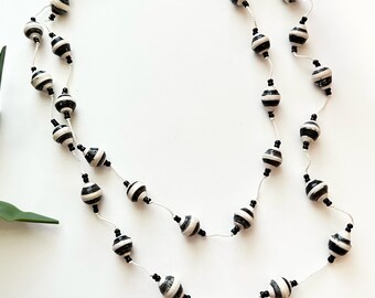Hand Knotted Paper Bead and Silk Necklace
