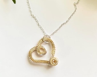 Wire Woven Heart Pendant, Wire Wrapped, gold, artisan, handmade