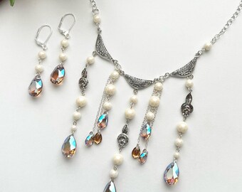 PRESTIGE Crystals and Pearls Necklace - Necklace Only, Sterling Silver
