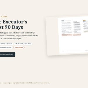 Executor Checklist First 90 Days After Death | Estate Settlement Timeline Printable | What To Do When Someone Dies Organizer PDF