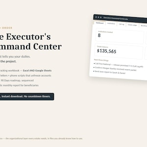 Executor Spreadsheet Estate Settlement Tracker Excel Google Sheets | After Death Checklist Probate Organizer + Letters, Call Log,90 Day Plan