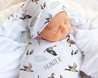 Personalized Mallard Duck Baby Swaddle Blanket | Jersey Knit
