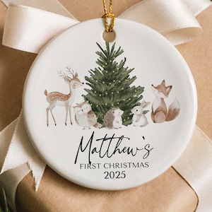 Personalized Baby's First Christmas Ornament | Woodland Animals Keepsake