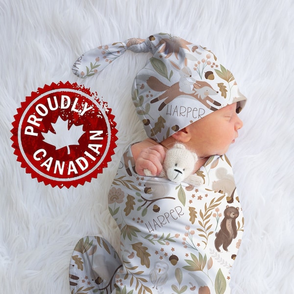 Personalized Baby Swaddle Blanket Set | Woodland Floral Jersey Knit