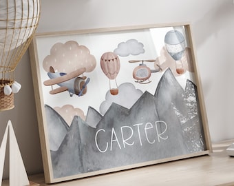 Personalized Airplane Nursery Art Print | Custom Adventure Name Wall ...