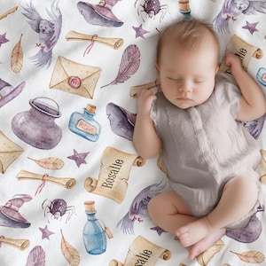 Wizard School blanket | Personalized Owl baby blanket | Spooky blanket | Baby Wizard Castle | Magic Swaddle blanket