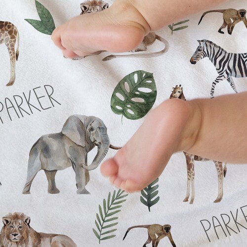 Safari Baby Blanket Personalized Jungle Baby Blanket Boy Etsy