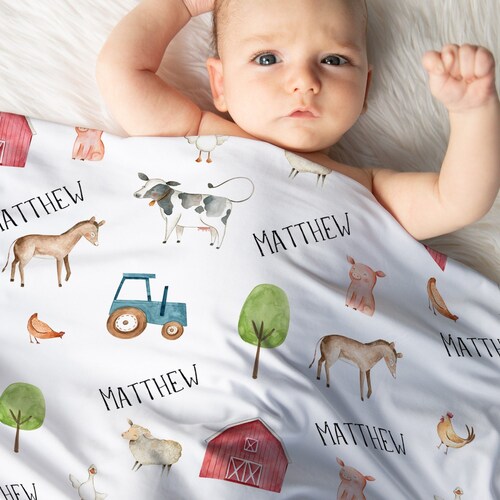 Personalized Farm Baby Blanket Barnyard Boy Baby Blanket - Etsy