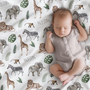 Watercolor jungle safari animal baby blanket | Personalized name blanket for kids | Minky Name Blanket | Jungle safari nursery decor