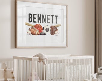 Personalized Sports Nursery Art | Custom Kids Room Decor