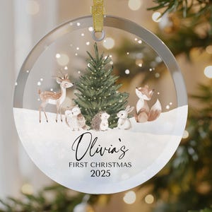 Personalized Baby's First Christmas Ornament | Woodland Animals Keepsake