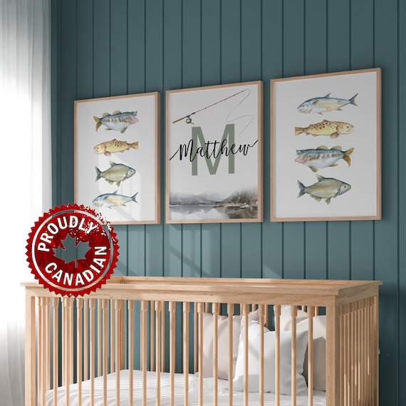 Personalized Fishing Nursery Art Print Custom Fish Decor for Kids Baby Gift Nursery  Wall Decor Hunting Nursery 