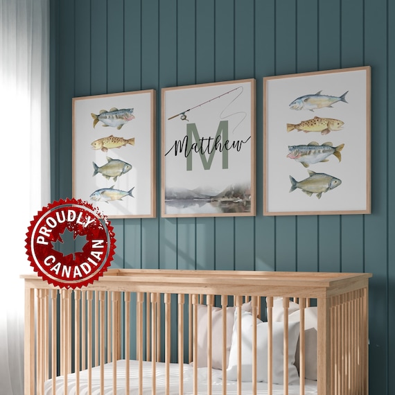 Personalized Fishing Nursery Art Print Custom Fish Decor for Kids Baby Gift  Nursery Wall Decor Hunting Nursery 