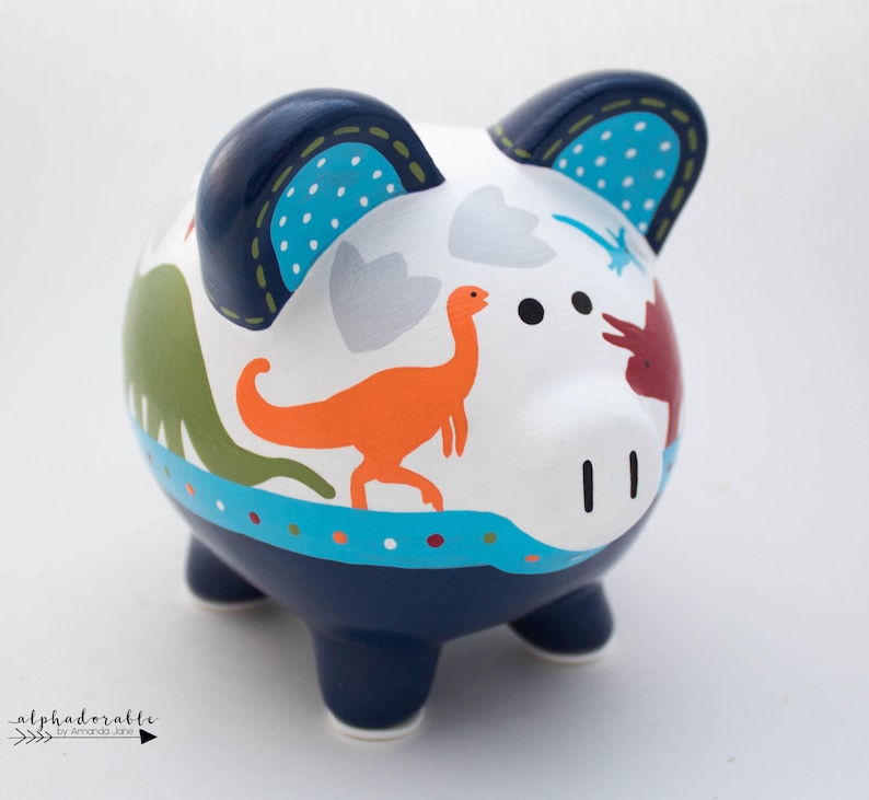 Jurassic Dinosaur Personalized Piggy Bank in Navy Blue Etsy Canada
