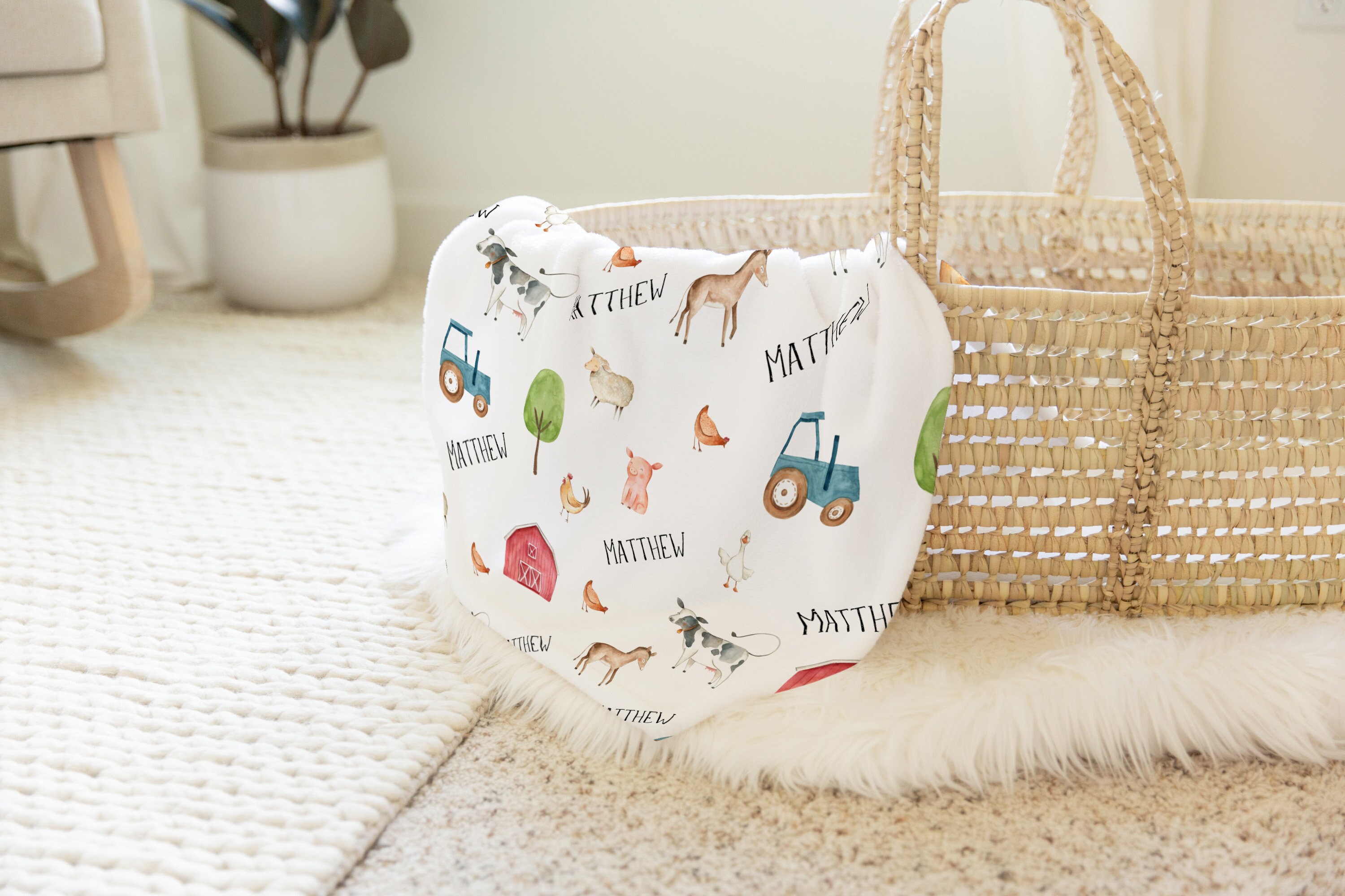Personalized Farm Animal Jersey Swaddle Blanket Baby Boy Etsy Canada