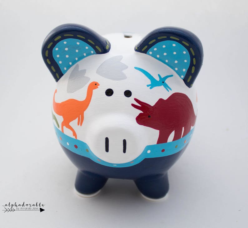 Jurassic Dinosaur Personalized Piggy Bank in Navy Blue Etsy Canada
