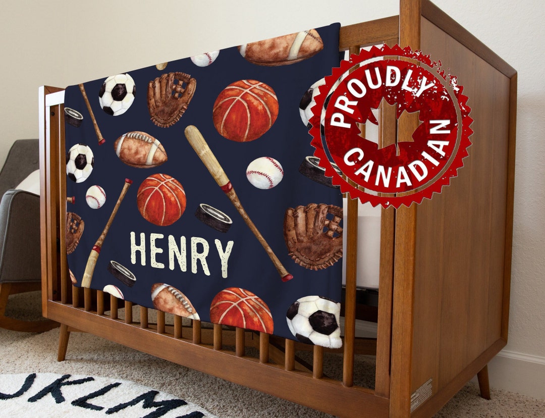 Sports Baby Blanket With Basketball, Baseball, Soccer and Football