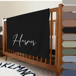 Neutrals Collection personalized Black modern baby blanket with white name monogram | Stroller Blanket | Name Blanket
