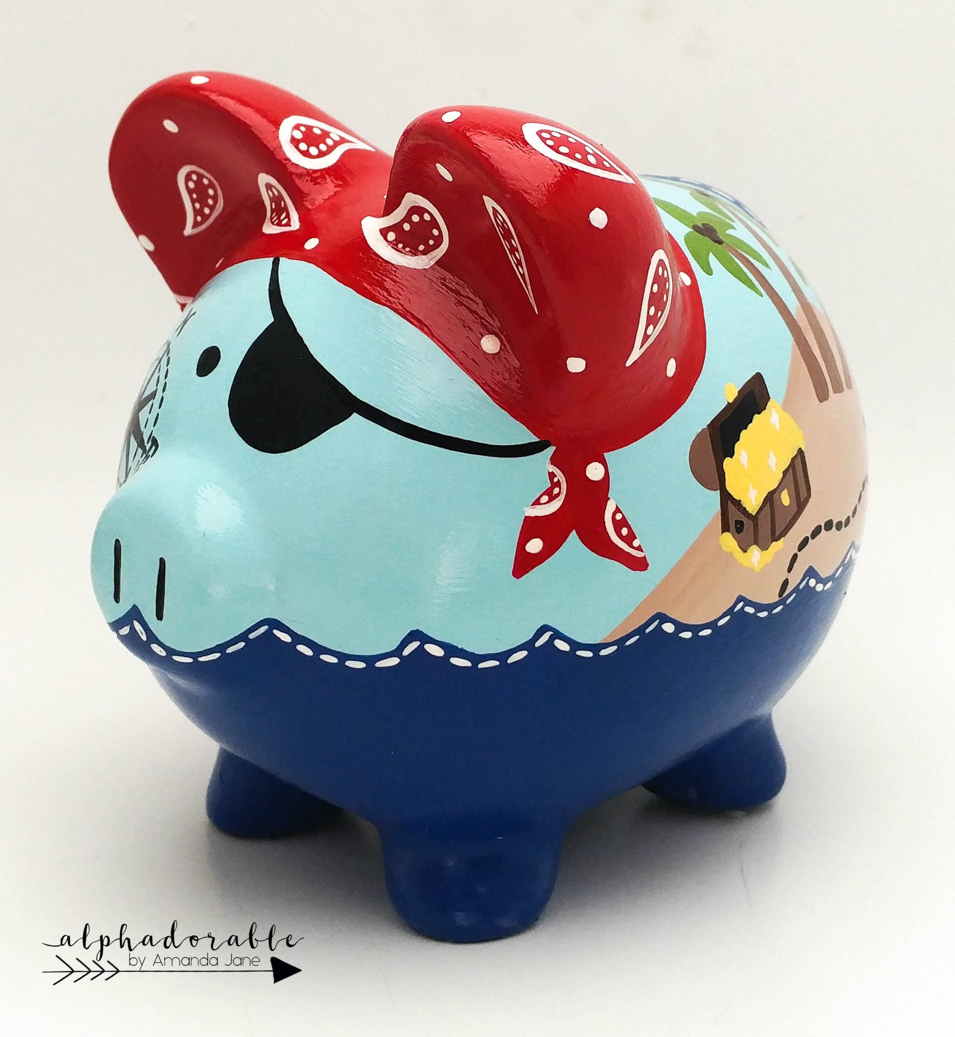 Pirate Bandana Piggy Bank in Blue Navy Red and Yellow | Etsy