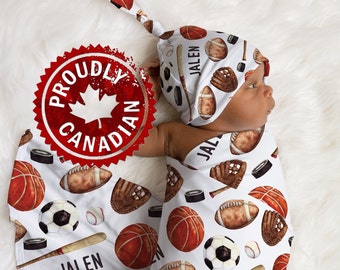 Personalized Sports jersey swaddle blanket | Baby boy receiving blanket | Baby shower gift | Basketball, baseball, soccer, hockey