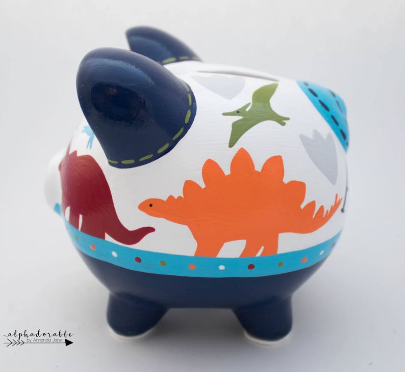 Jurassic Dinosaur Personalized Piggy Bank in Navy Blue Etsy Canada
